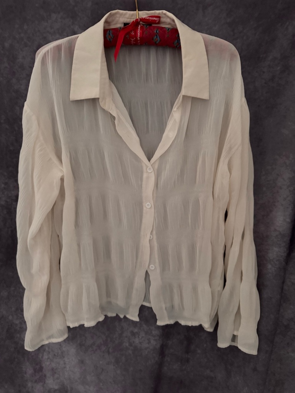 Lightweight Cream Sheer Button-Down Shirt